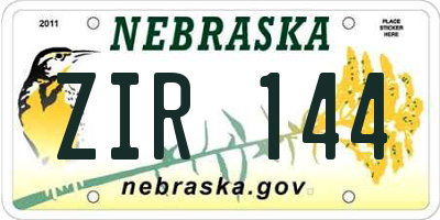 NE license plate ZIR144