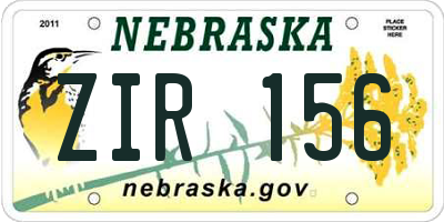 NE license plate ZIR156