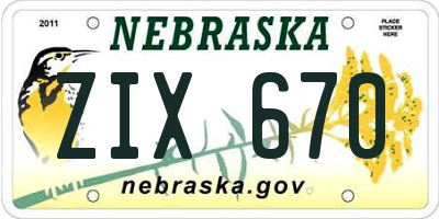 NE license plate ZIX670