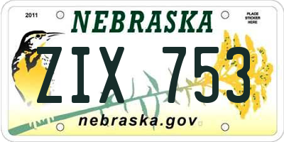 NE license plate ZIX753