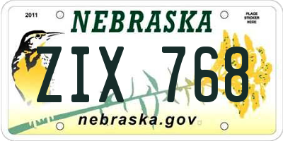 NE license plate ZIX768