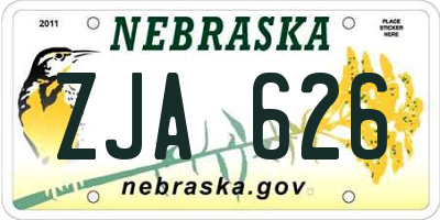 NE license plate ZJA626
