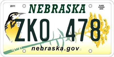 NE license plate ZKO478