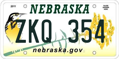 NE license plate ZKQ354