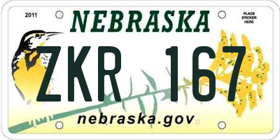 NE license plate ZKR167