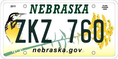 NE license plate ZKZ760