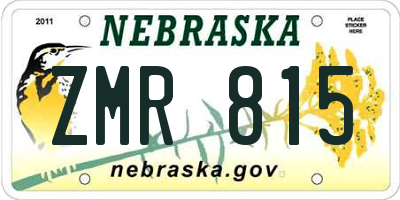NE license plate ZMR815