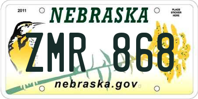 NE license plate ZMR868