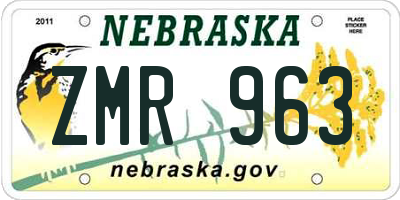 NE license plate ZMR963