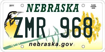 NE license plate ZMR968