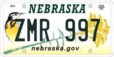 NE license plate ZMR997