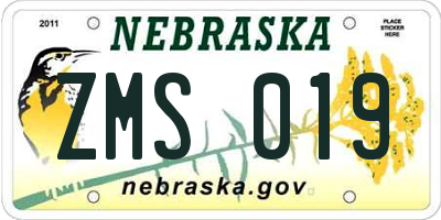 NE license plate ZMS019