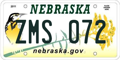 NE license plate ZMS072