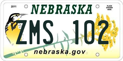 NE license plate ZMS102