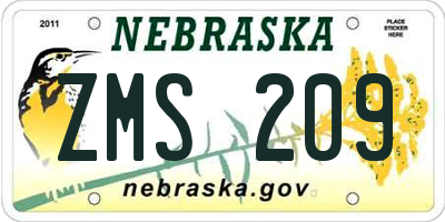 NE license plate ZMS209