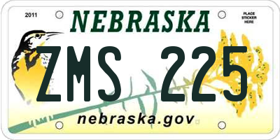 NE license plate ZMS225