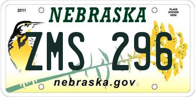 NE license plate ZMS296