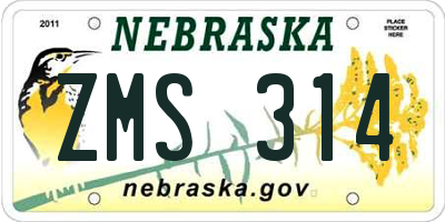 NE license plate ZMS314