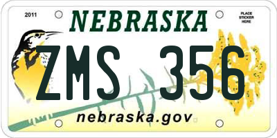 NE license plate ZMS356