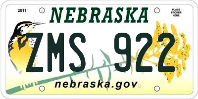 NE license plate ZMS922