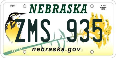 NE license plate ZMS935