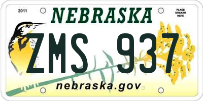 NE license plate ZMS937