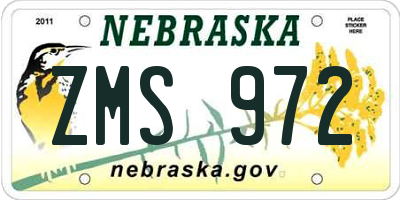 NE license plate ZMS972