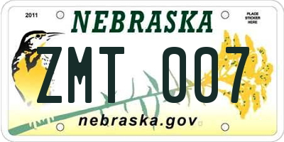 NE license plate ZMT007