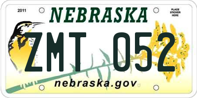 NE license plate ZMT052