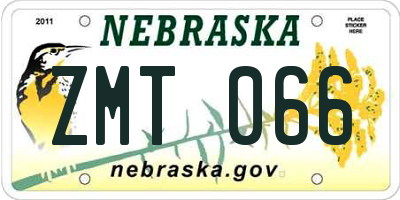 NE license plate ZMT066