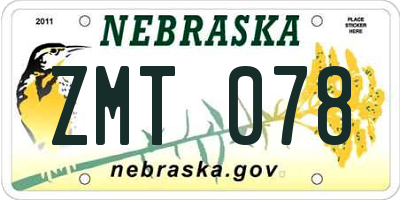 NE license plate ZMT078