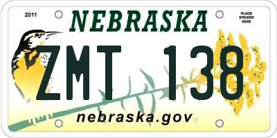 NE license plate ZMT138