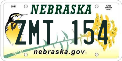 NE license plate ZMT154