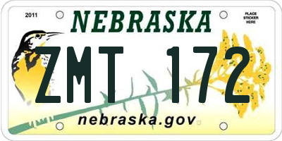 NE license plate ZMT172