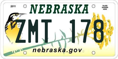 NE license plate ZMT178