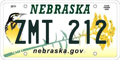 NE license plate ZMT212