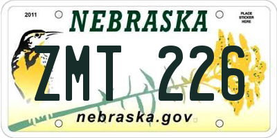 NE license plate ZMT226