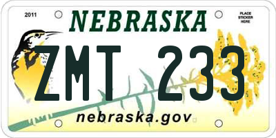 NE license plate ZMT233