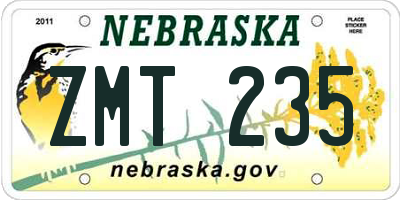 NE license plate ZMT235
