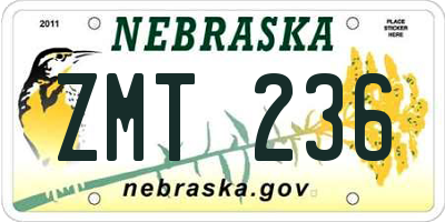 NE license plate ZMT236