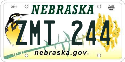 NE license plate ZMT244