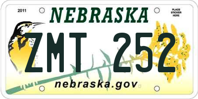 NE license plate ZMT252