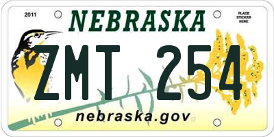 NE license plate ZMT254