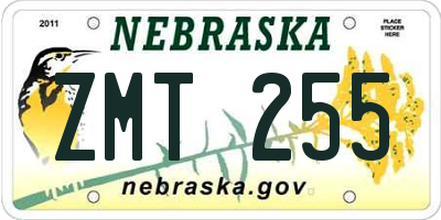 NE license plate ZMT255