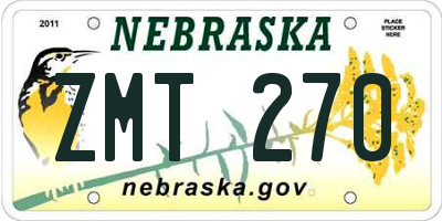 NE license plate ZMT270