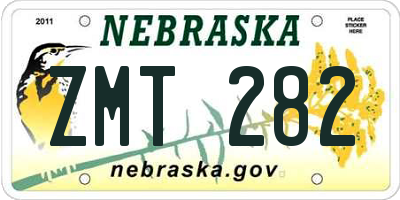 NE license plate ZMT282