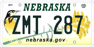 NE license plate ZMT287