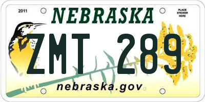 NE license plate ZMT289