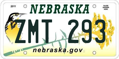 NE license plate ZMT293