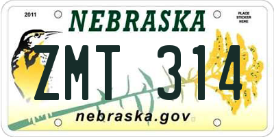 NE license plate ZMT314